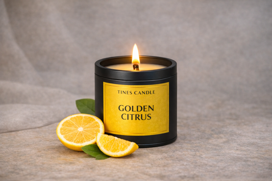 Golden Citrus Geurkaars – Frisse Citrus | Houten Lont